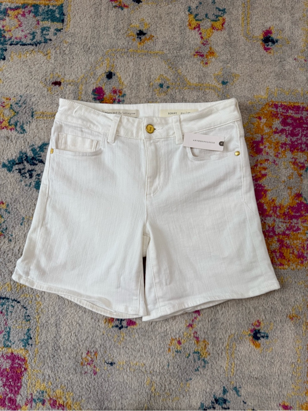 Anthropologie Pilcro and the Letterpress Script White High-Rise Denim Shorts